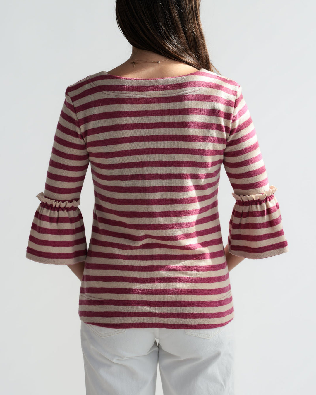 Merino Stripe w/ Trumpet Cuff. Almond Milk/Camelia Mel. - pirkko. by basics