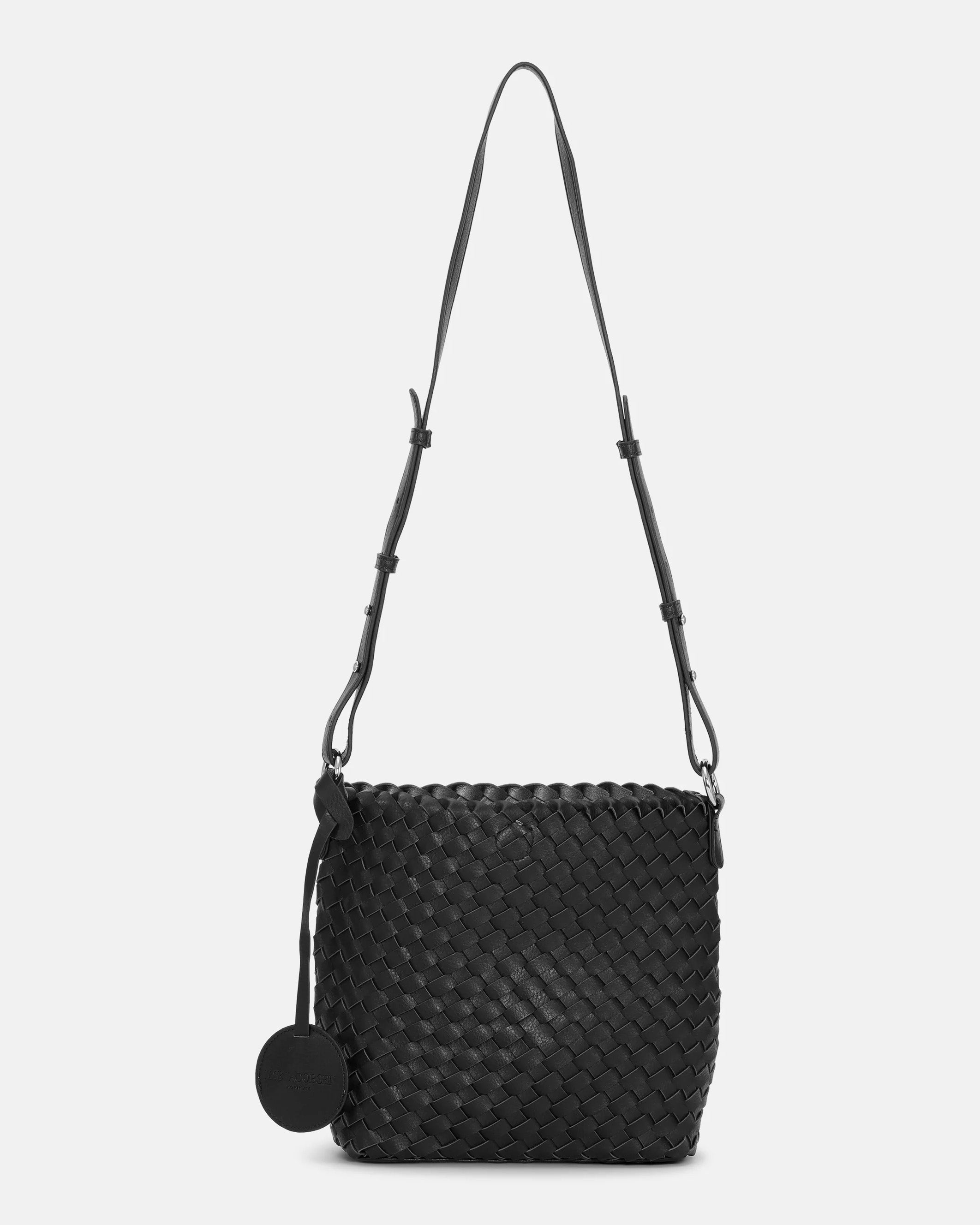 Black woven crossbody bag hotsell