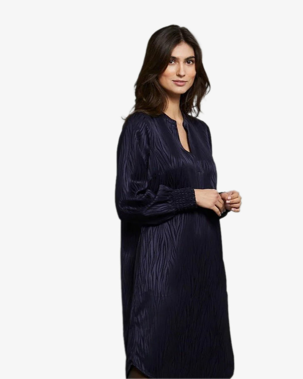 PBO | Marna Long Sleeve Jacquard Dress | Navy - pirkko. PBO