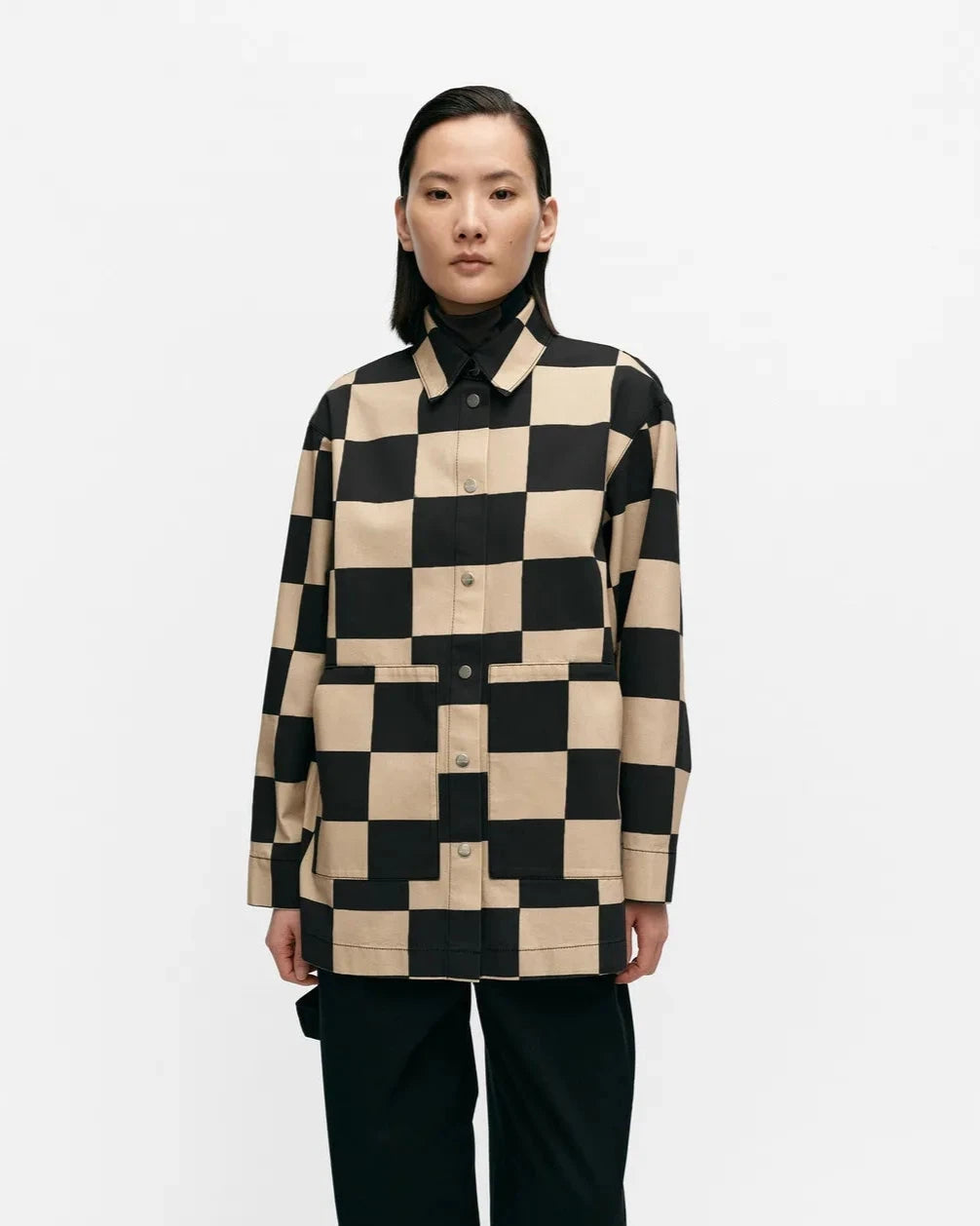 Potenssi Kukko ja Kana Shirt Jacket | Khaki/Black - pirkko. Marimekko