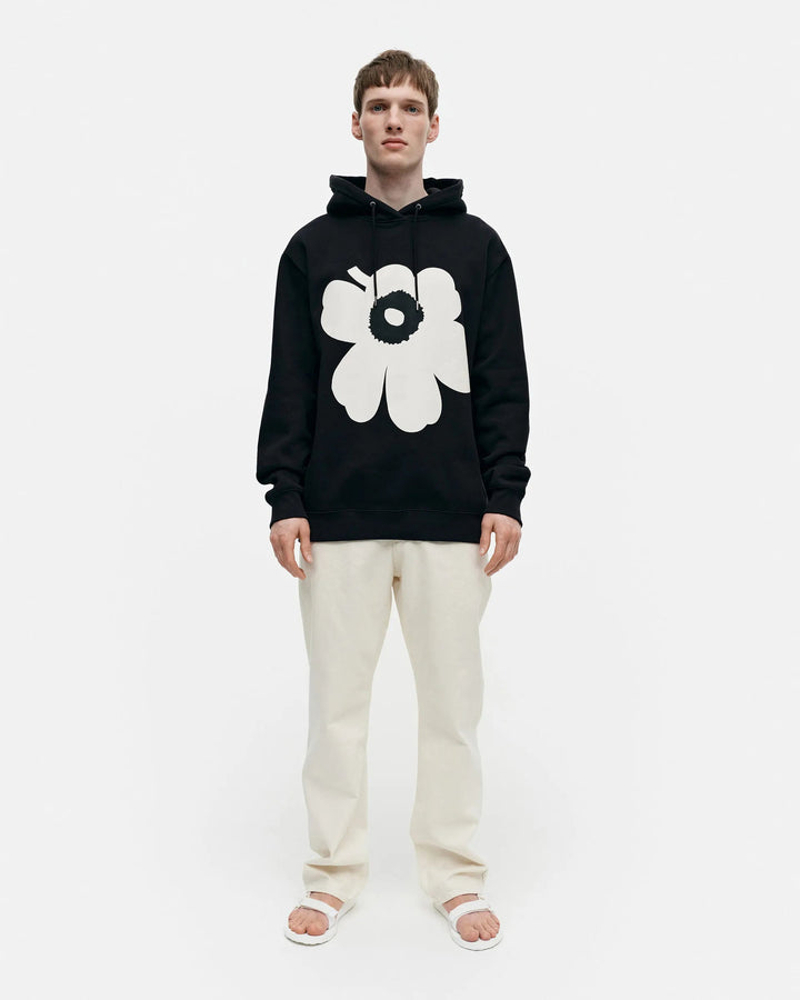 Runoja Unikko Cotton Fleece Hoodie | Black, White - pirkko. Marimekko