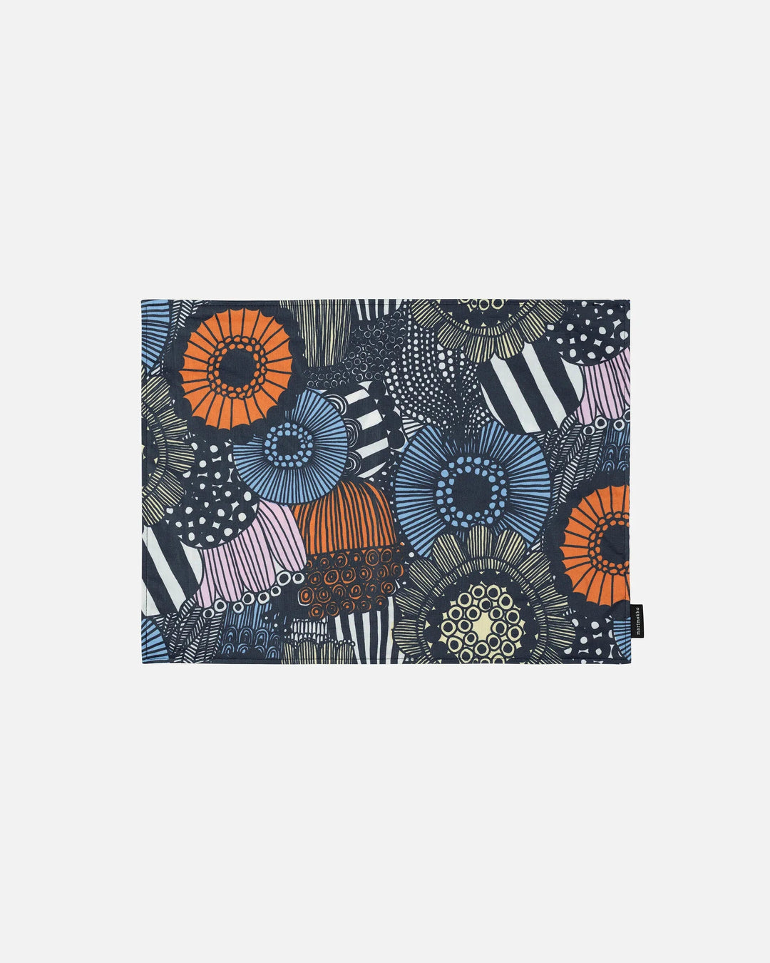 Siirtolapuutarha Acrylic - coated Cotton Placemat | 12.5" x 16.5" | Orange Blue Multi - pirkko. Marimekko