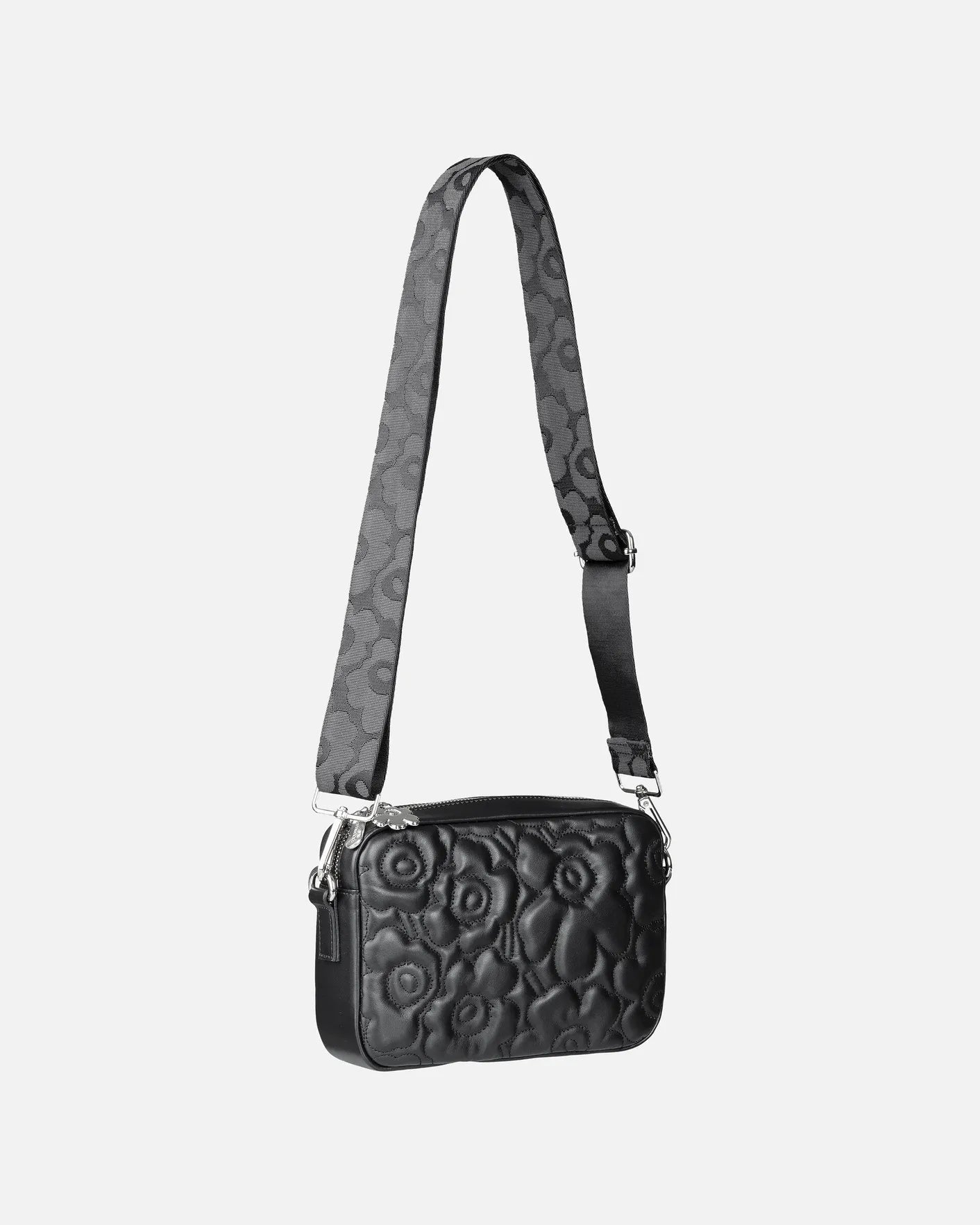 Marimekko Soft Gratha Embossed Leather Shoulder Bag | Black - pirkko.