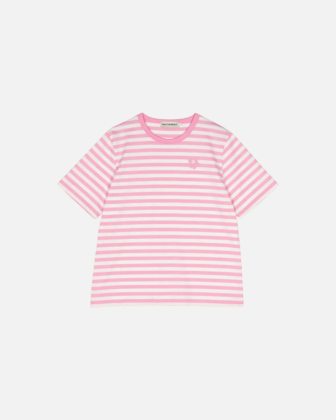 Tasaraita Relaxed Short Sleeve T - Shirt | Pink/White - pirkko. Marimekko