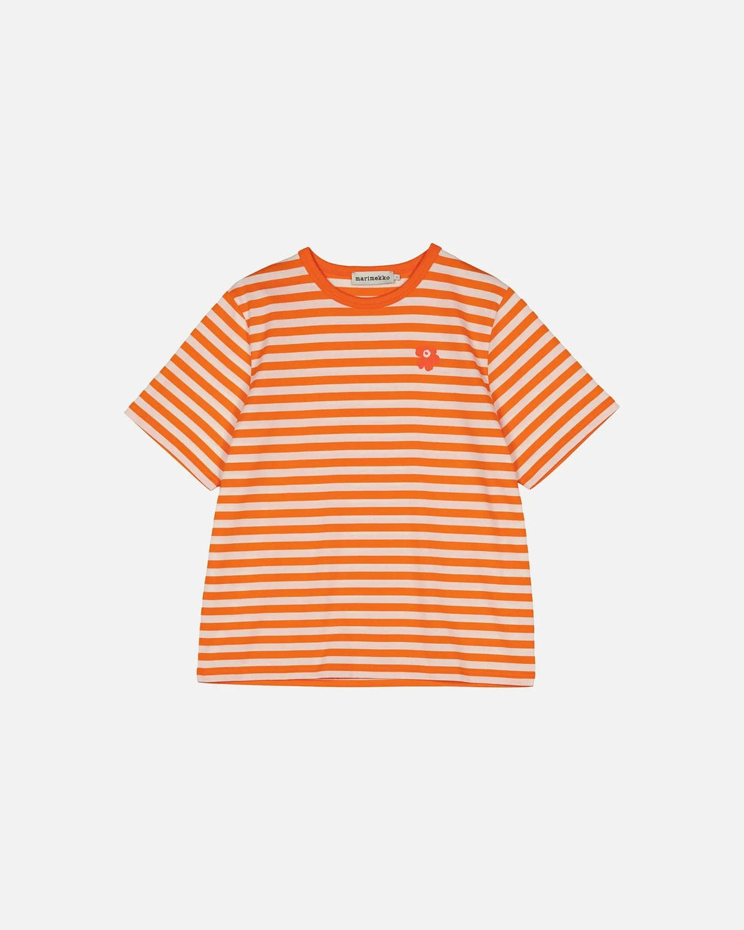 Tasaraita Relaxed Short Sleeve T - Shirt | Tangerine/White - pirkko. Marimekko