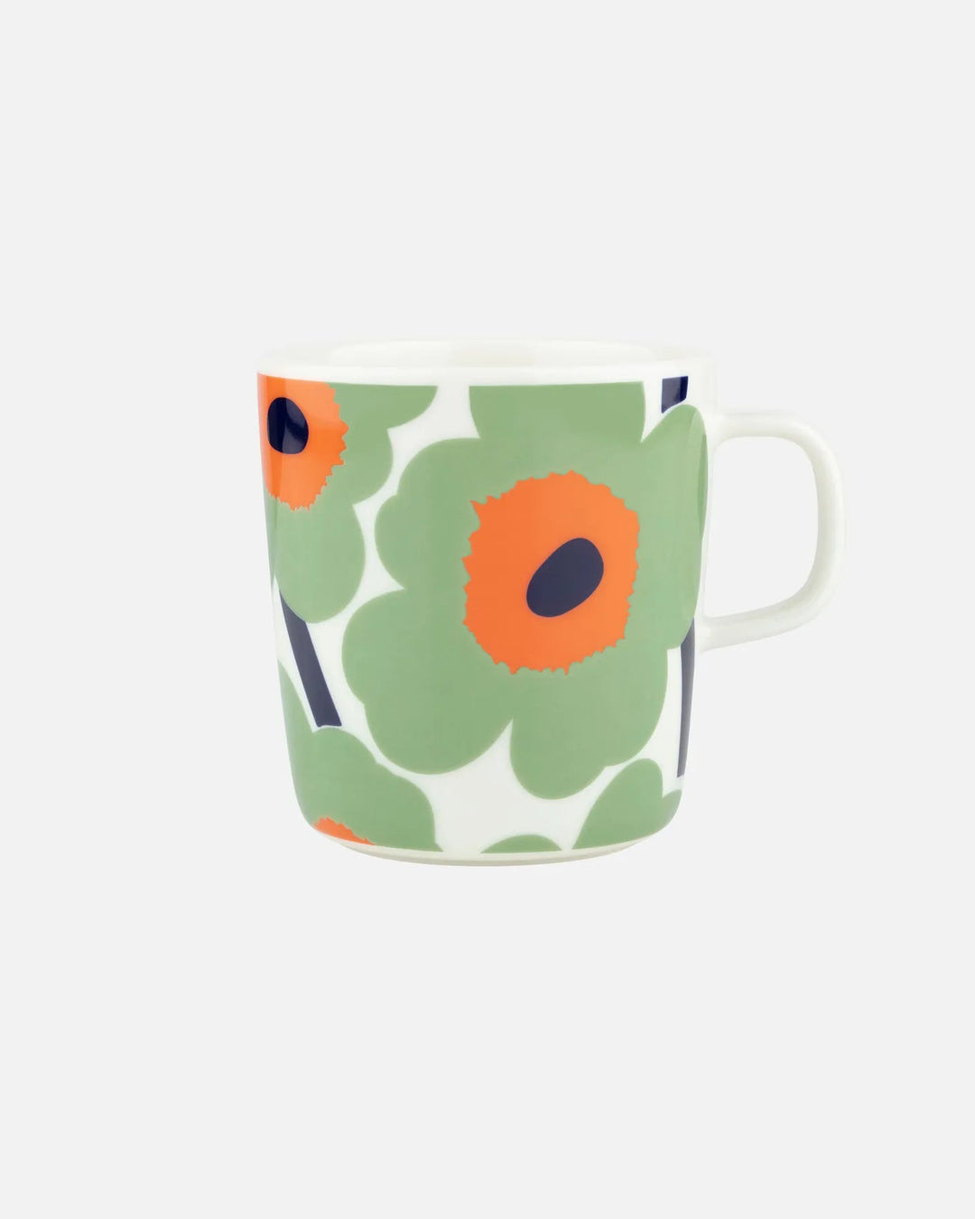 Unikko Mug | 13.5oz | White/Sage/Orange - pirkko. Marimekko