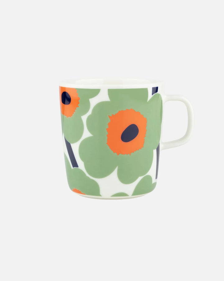 Unikko Mug | 13.5oz | White/Sage/Orange - pirkko. Marimekko