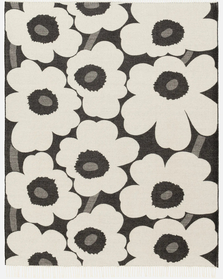 Unikko Wool Throw 51" x 71", Black/White - pirkko. Marimekko