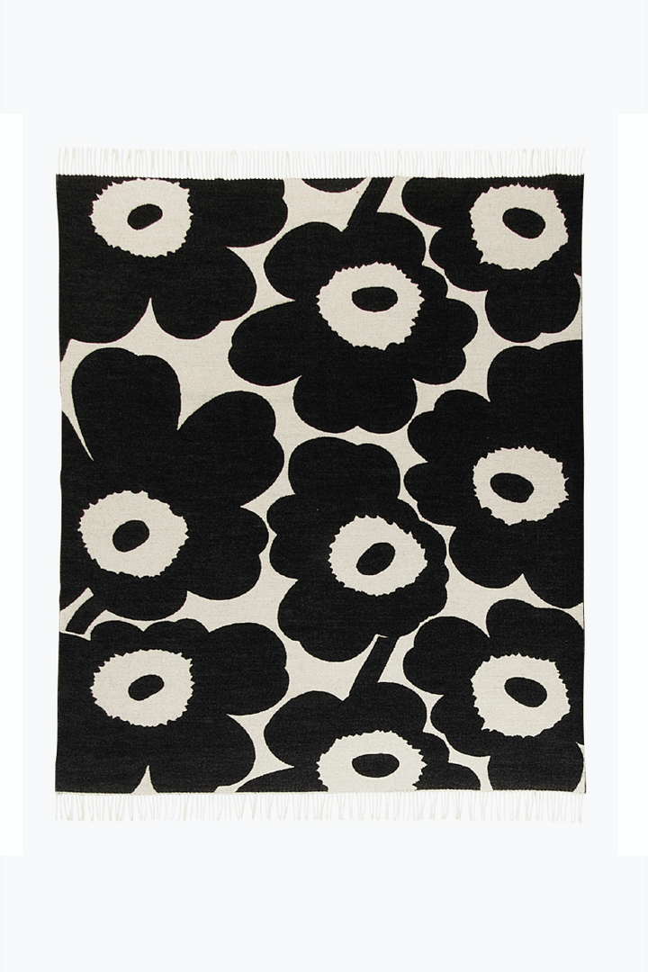 Unikko Wool Throw 51" x 71", Black/White - pirkko. Marimekko