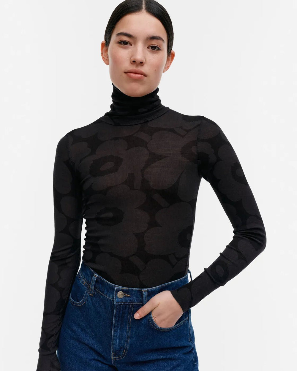 Vilina Unikko Wool Turtleneck | Black, Dark Grey - pirkko. Marimekko